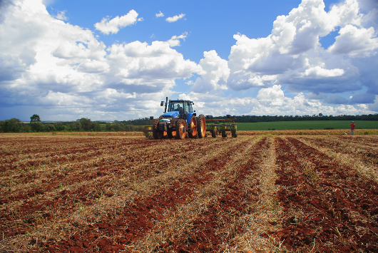 Imagem de uma máquina agrícola semeando um campo