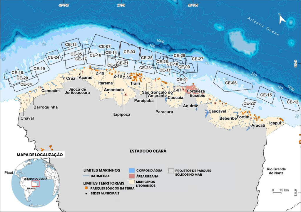 Imagem: mapa de projetos de eólicas offshore no Ceará